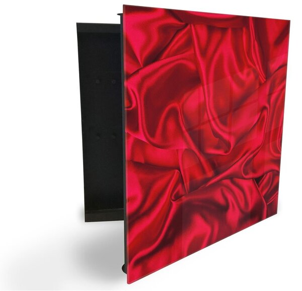 Glasdekor skříňka na klíče - červený satén textura - Pravé / Černá