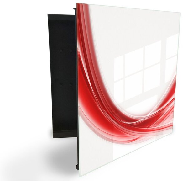 Glasdekor skříňka na klíče - abstraktní červená vlna - Levé / Bílá