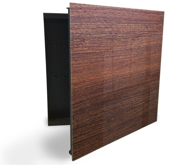 Glasdekor skříňka na klíče - mahagon dřevo textura - Levé / Černá