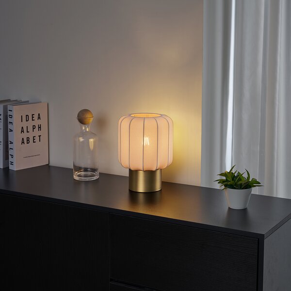 Japandi stolní lampa zlatá s béžovým stínidlem - Pluni