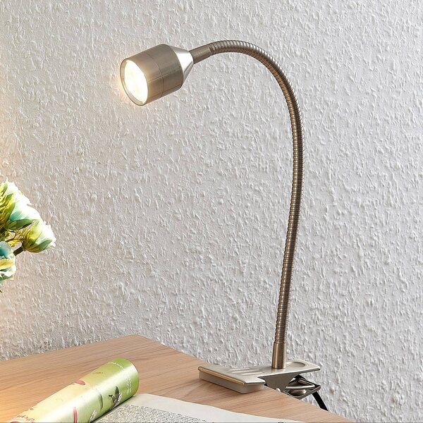 Lindby Djamila LED svítidlo, nikl satinovaný, Hliník / šedá / zinek, Pracovna / kancelář, kov, Moderní, Lampička na čtení