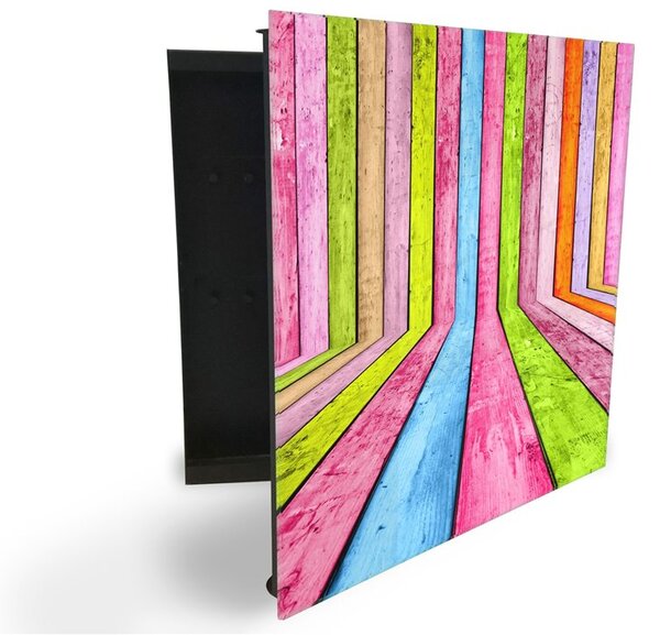 Glasdekor skříňka na klíče - barevné abstraktní dřevo - Pravé / Černá