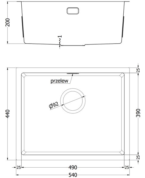 Mexen Trixo, 1-komorový nerezový dřez 540 x 440 mm, černá, 6414541000-70
