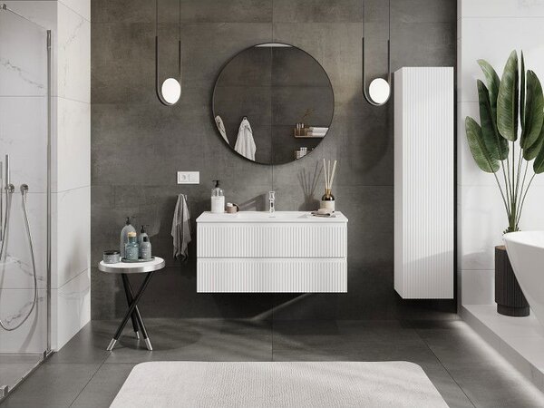 Mexen Rivel koupelnová skříňka 100 cm s umyvadlem Otis, 2 zásuvky, drážkovaná, bílá mat - 91A20-10047-2-BFF01-W18M01