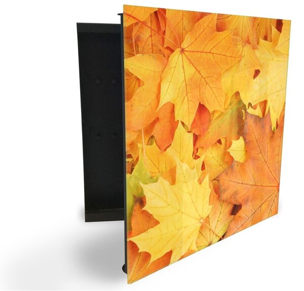 Glasdekor skříňka na klíče - žluté podzimní listí - Levé / Černá