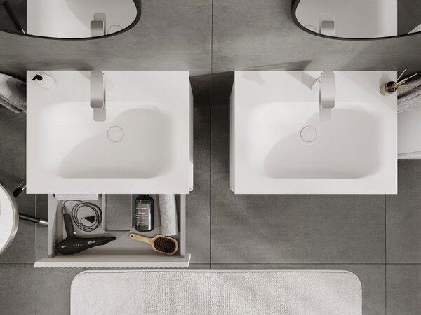 Mexen Rivel koupelnová skříňka 60 cm s umyvadlem Vela, 2 zásuvky, drážkovaná, bílá matná - 91A20-06047-2-BFF01-W23M01