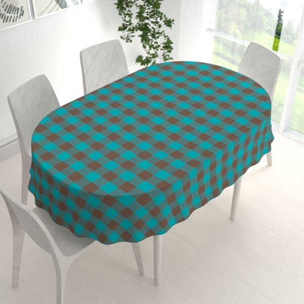 Biante Bavlněný oválný ubrus Olivia OL-018 Tyrkysovo-hnědá kostka velká 100x140 cm