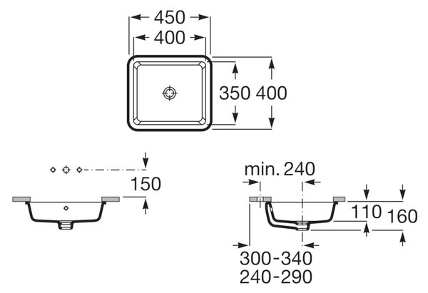 Roca Gap umyvadlo 40x35 cm obdélníkový pod pult bílá A3270YE000