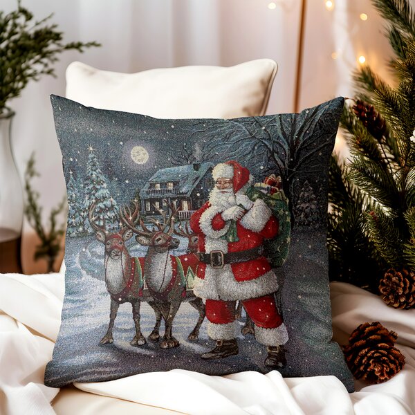 Vánoční gobelínový povlak na polštář s lurexem – Santa Claus s jeleny Barva Vícebarevná Rozměry 42x42 cm
