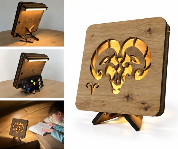 Znamení "Beran" lampa 19x19cm provedení povrchu: dub