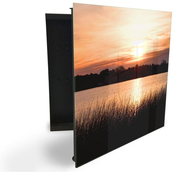 Glasdekor skříňka na klíče - hladina jezera v západu slunce - Pravé / Bílá