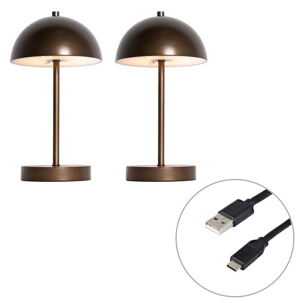 Sada 2 venkovních stolních lamp tmavě bronzová dobíjecí vč. LED 3-stupňové stmívání - Keira