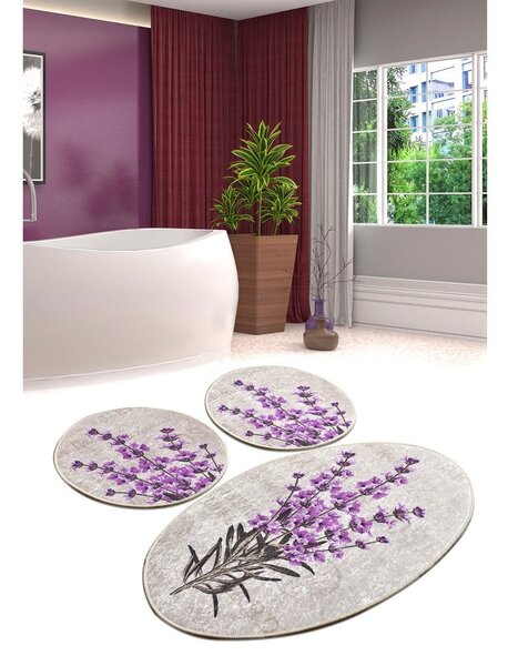 Fialovo-béžové koupelnové předložky v sadě 3 ks 60x100 cm Lavender – Foutastic