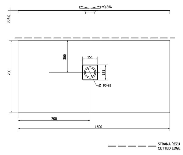 Polysan Polysan, FLEXIA sprchová vanička z litého mramoru s možností úpravy rozměru 150x70x3cm, 90131