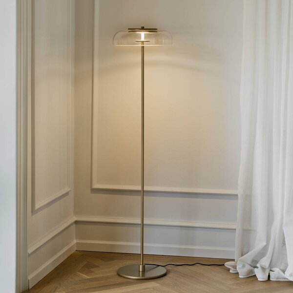 Nuura Aps LED stojací lampa Blossi, výška 120 cm, zlatá/čirá, stmívatelný, Mosaz / zlato, Obývací pokoj / jídelna, kov, Skandinávský