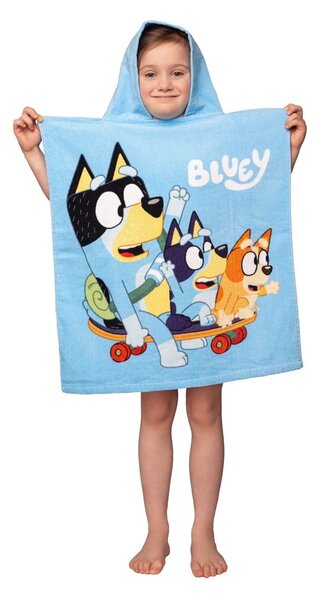 Modré bavlněné dětské pončo velikost 3-8 let Bluey Skate – Jerry Fabrics