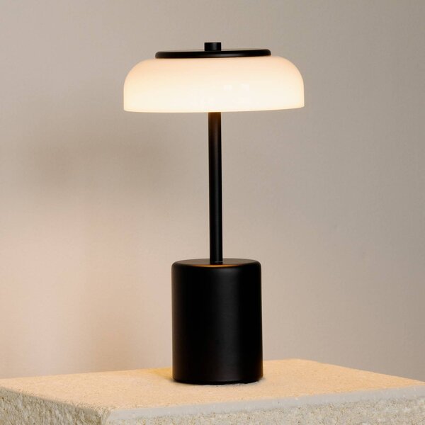 Nuura Aps LED stolní lampa na baterie Blossi, výška 26 cm, černá/opálová, stmívatelný, Černá, kov, Skandinávský