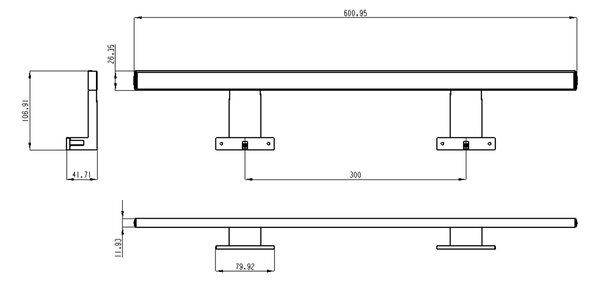 Aqualine Aqualine, SERAPA LED svítilna, 9W, 230V, 600x40x100mm, chrom, SA148