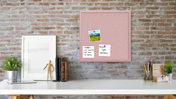Allboards, korková tabule růžová barva korku 40x40 cm dřevěný rám lakovaný RŮŽOVÝ, TKPINK44P