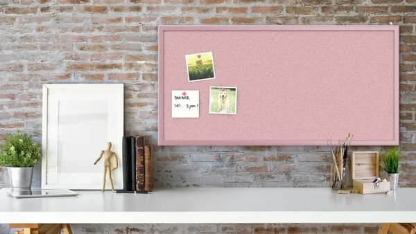 Allboards, korková tabule růžová barva korku 80x40 cm dřevěný rám lakovaný RŮŽOVÝ, TKPINK84P