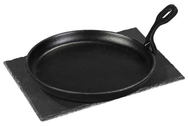 Grillmeister Litinová servírovací pánev s břidlicovou deskou / Lis na hamburgery (grilovací plotýnka) (100401064002)