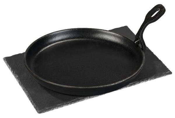 Grillmeister Litinová servírovací pánev s břidlicovou deskou / Lis na hamburgery (grilovací plotýnka) (100401064002)
