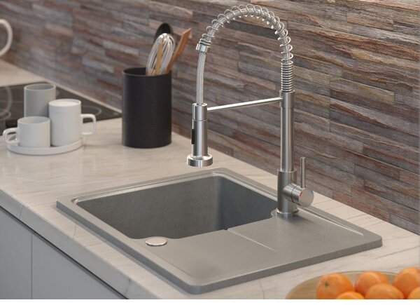 Kuchyňská dřezová baterie QUADRON SALMA NEW s pružinovou hadicí a sprchou v provedení broušená ocel