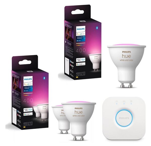 SADA 3x LED RGBW Stmívatelná žárovka Philips Hue WACA GU10/4,2W/230V+ Hue bridge