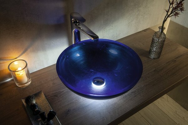 Sapho Sapho, MURANO BLU skleněné umyvadlo na desku, průměr 40cm, modré, AL5318-65