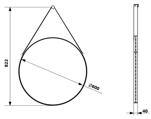 Sapho Sapho, ORBITER zrcadlo kulaté s popruhem, ø 60cm, zlatá mat, ORT060G