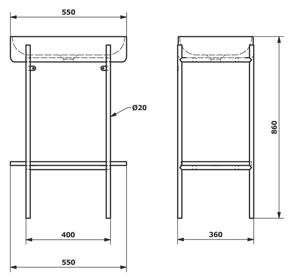 Sapho Sapho, PUNO podstavec s umyvadlem 550x860x360mm, černá, SKA570-2-01