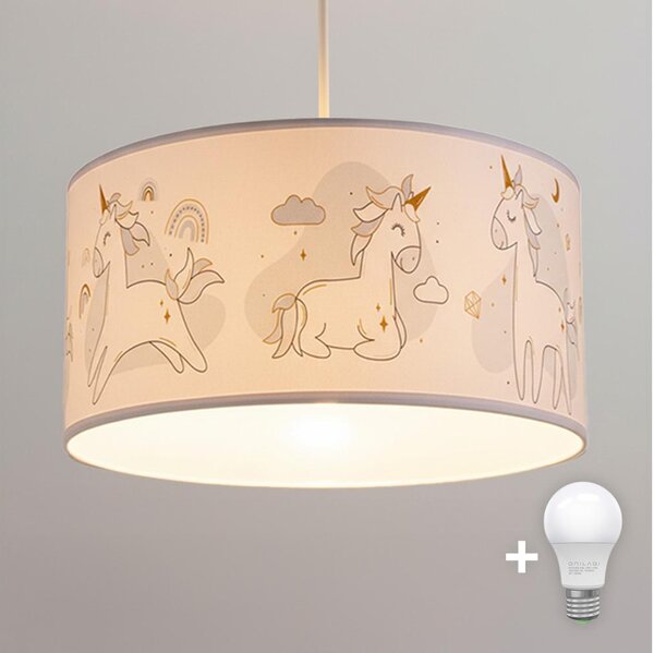 Brilagi -LED Dětský lustr na lanku BOBO 1xE27/60W/230V pr. 35 cm bílá/jednorožci