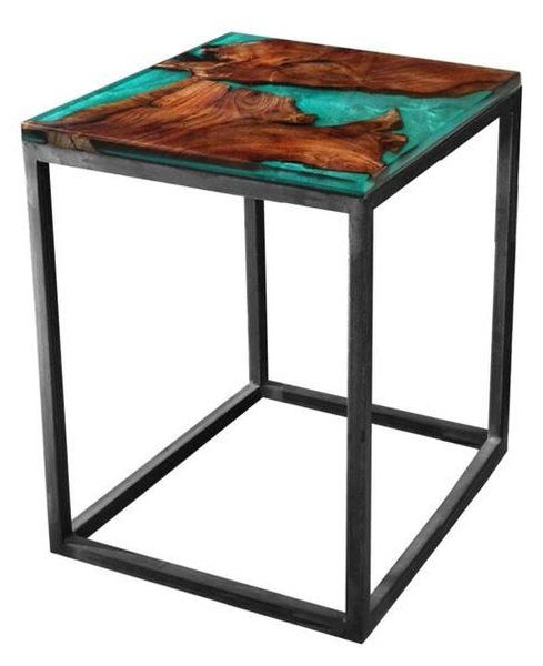 Odkládací stolek RESIN 40x40 cm, zelená/šedá