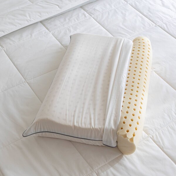 Latexový ergonomický polštář s mikroperforací Dunlop, dvojitý zvlněný tvar režná 40x60 cm