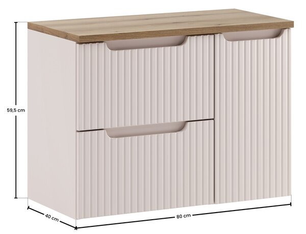 Comad Závěsná skříňka pod umyvadlo Nova Cashmere I s deskou 80 cm kašmírová/dub evoke