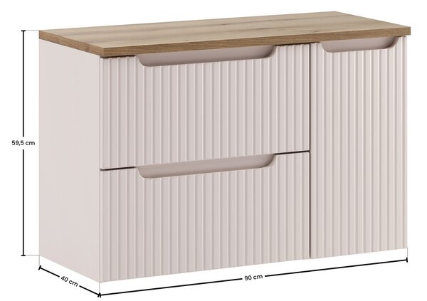 Comad Závěsná skříňka pod umyvadlo Nova Cashmere s deskou 90 cm kašmírová/dub evoke