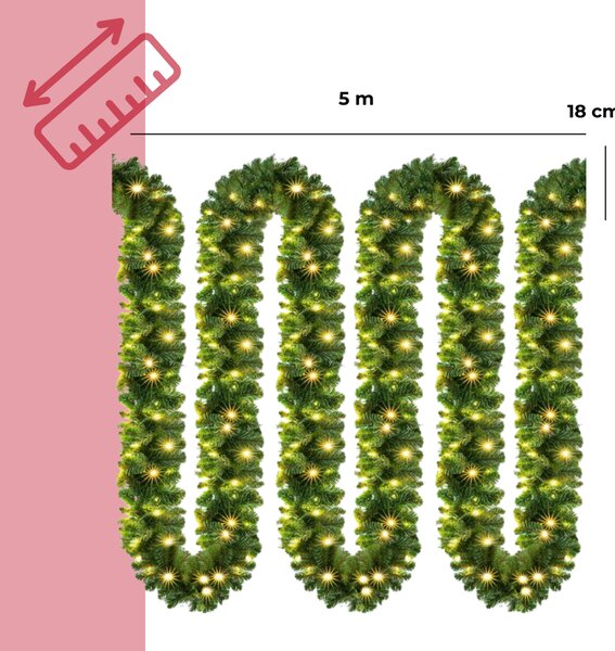 Vánoční girlanda ANDREA s osvětlením, 5m, zelená Jurhan