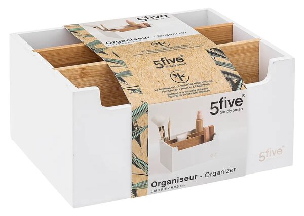 Kosmetický organizér Natureo 5, bílá/s dřevěnými prvky