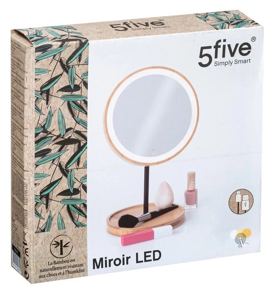 Stolní zrcadlo s LED osvětlením Round, bambus