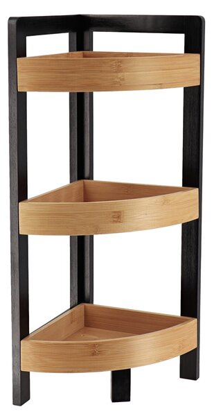 Polička do koupelny Black Bamboo 3, černá/s dřevěnými prvky