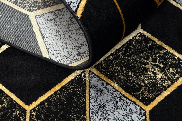 Dywany Łuszczów, Kusový koberec Gloss 400B 86 3D geometric black/gold, 140x190, černá, kancelář