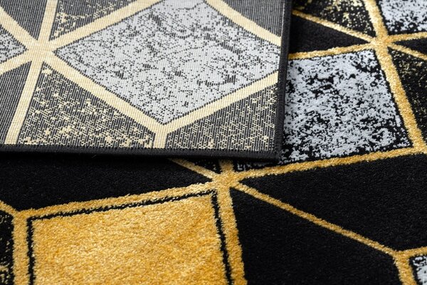 Dywany Łuszczów, Kusový koberec Gloss 400B 86 3D geometric black/gold, 140x190, černá, kancelář