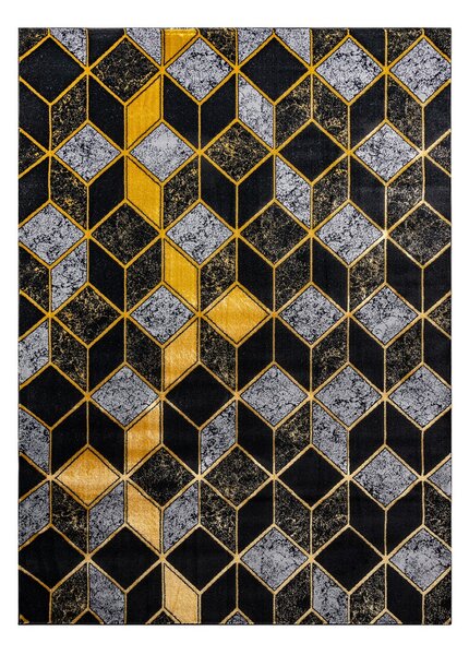 Dywany Łuszczów Kusový koberec Gloss 400B 86 3D geometric black/gold ROZMĚR: 140x190