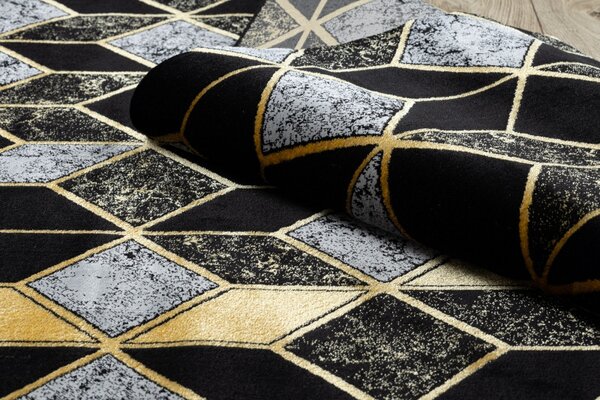 Dywany Łuszczów, Kusový koberec Gloss 400B 86 3D geometric black/gold, 140x190, černá, kancelář