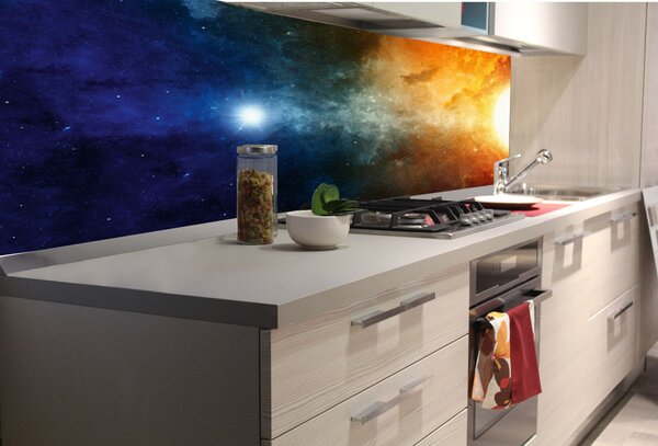 DIMEX | Fototapeta do kuchyně Záhadný vesmír KI-180-228 | 180 x 60 cm | modrá, oranžová