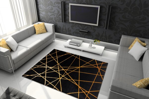 Dywany Łuszczów, Kusový koberec Gloss 406C 86 geometric black/gold, 140x190, černá, chodba / předsíň