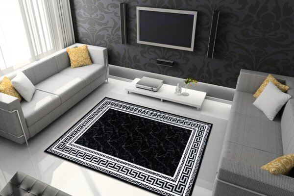 Dywany Łuszczów, Kusový koberec Gloss 2813 87 greek black/grey, 280x370, černobílá, chodba / předsíň