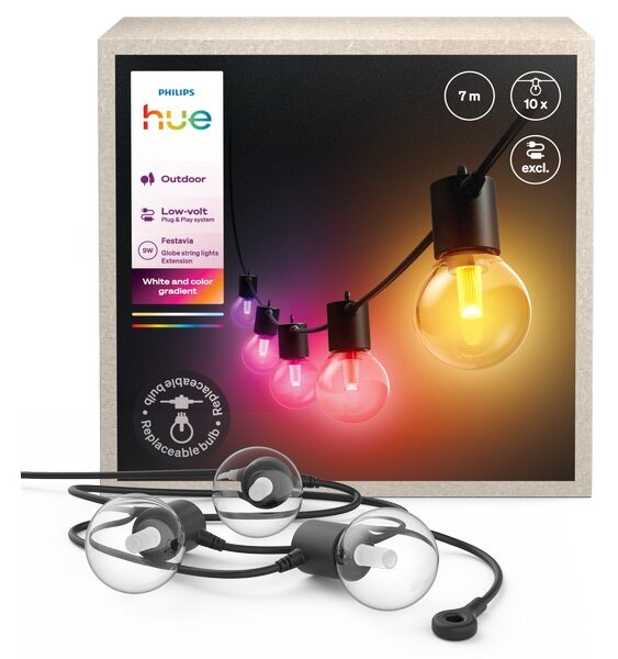 8721103063717 Philips Hue White and color gradient Low volt Festavia venkovní světelný řetěz - 10 žárovek LED 8,6W/500lm 1000-20000K+RGB IP65 černá, bez napájení