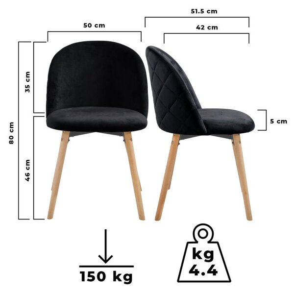 Miadomodo Sada jídelních židlí sametové, černé, 2 ks