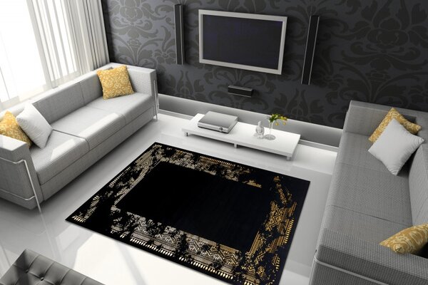 Dywany Łuszczów, AKCE: 200x290 cm Kusový koberec Gloss 408C 86 glamour black/gold, černá, chodba / předsíň